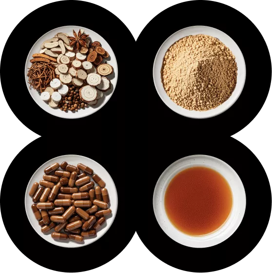 Traditional Chinese Medicine ingredients — herbs, powder, capsules and tonic
